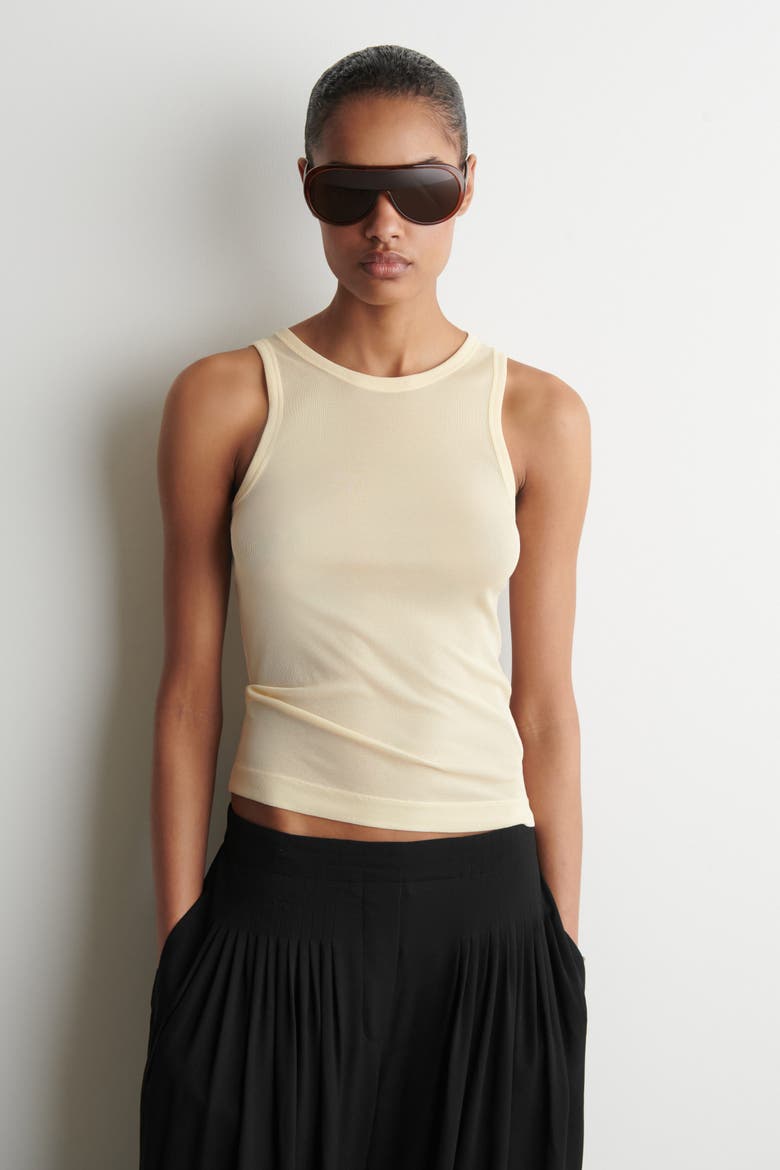 Ribbed Silk Tank Top, Main, color, BUTTERMILK