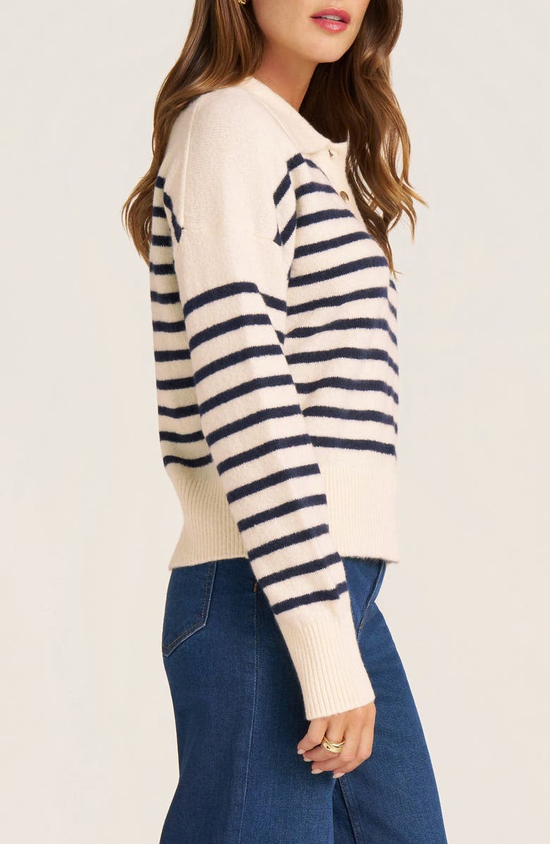 matty m. Lunara Sripe Recycled Polyester Blend Polo Sweater, Alternate, color, Ivory/ Navy