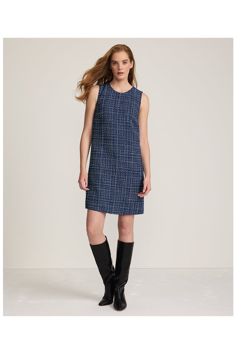 Washable Tweed Sleeveless Above the Knee Dress, Alternate, color, Navy/Blue/Ivory Tweed