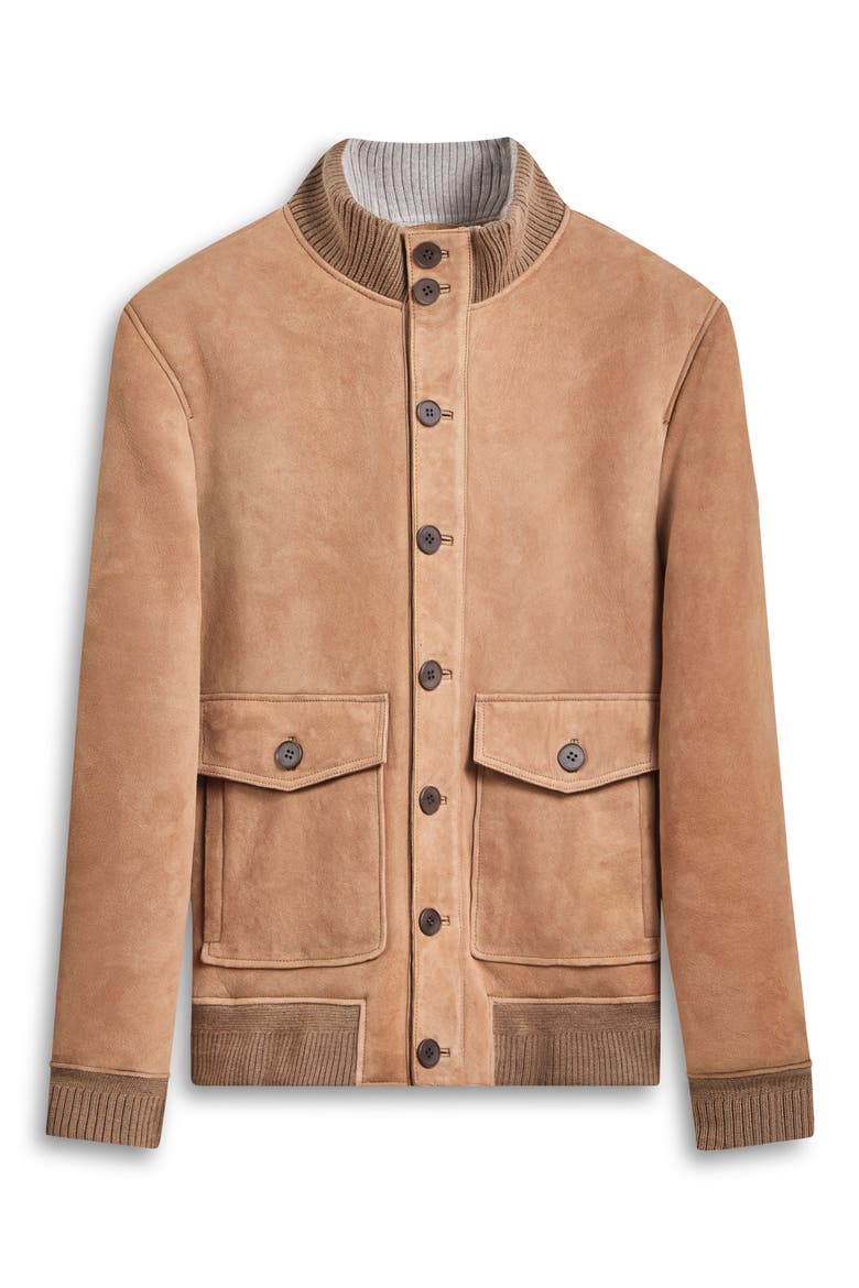 Genuine Shearling Lined Suede Jacket, Alternate, color, CARAMEL