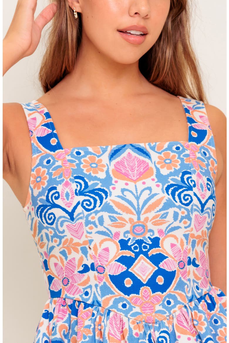 Floral Square Neck Minidress, Alternate, color, BLUE CORAL