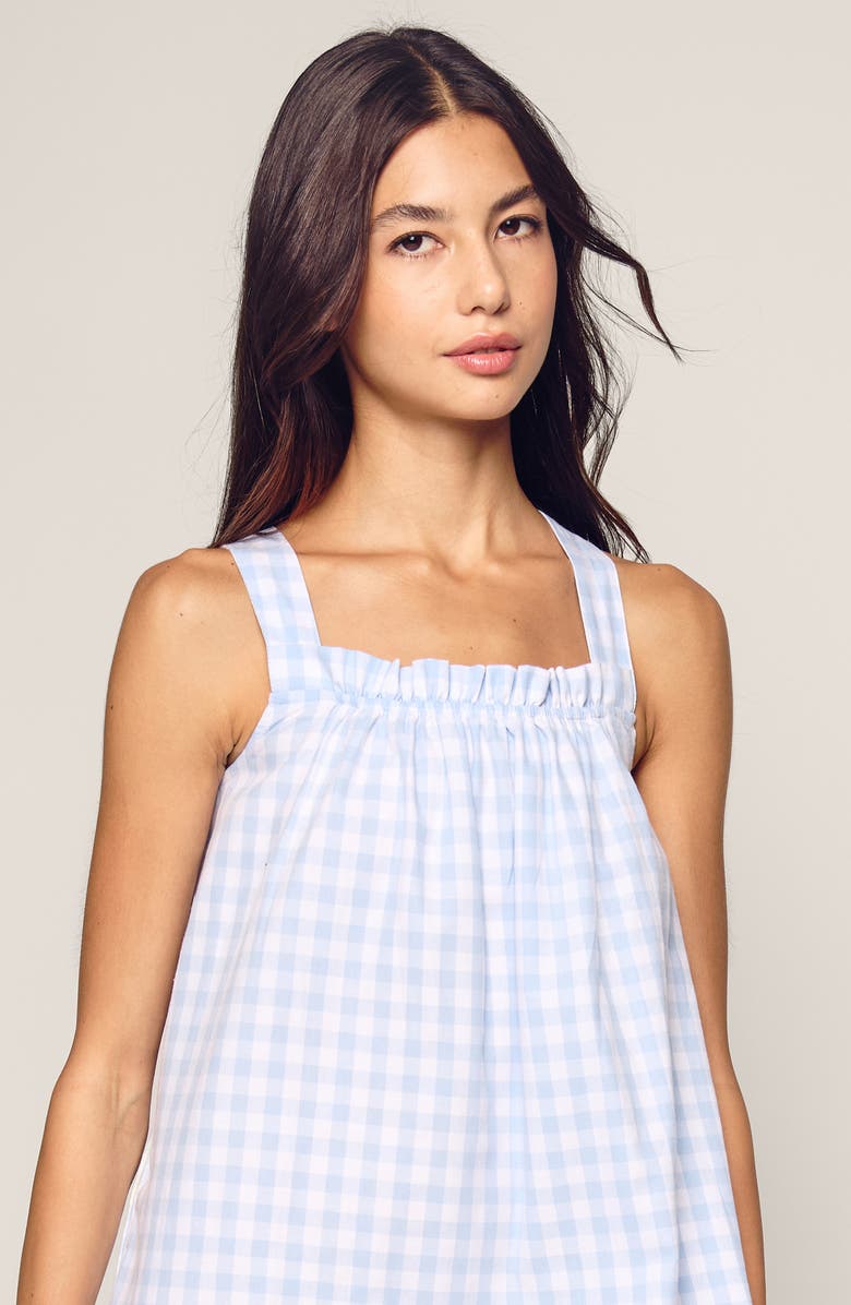Petite Plume Annabelle Gingham Brushed Cotton Twill Nightgown, Alternate, color, Blue