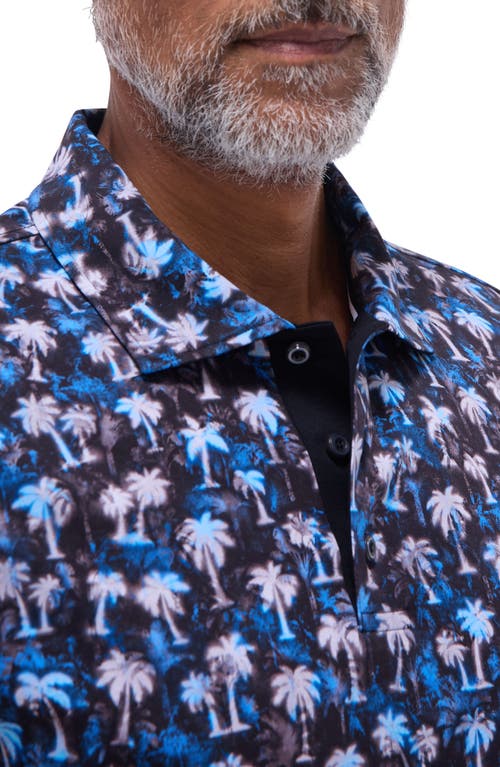 Bugatchi Hendrix Digital Palm Tree Print Pima Cotton Polo In Black
