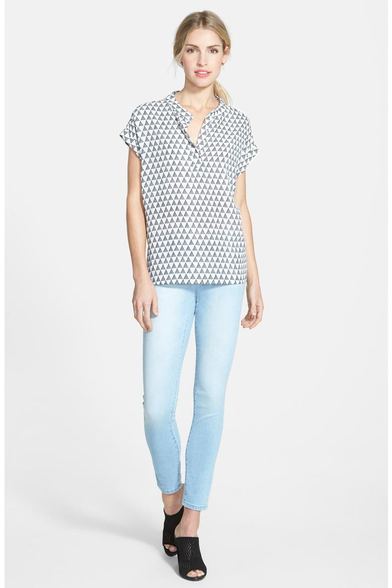 Print Split Neck Blouse, Alternate, color, BLACK TRIANGLE