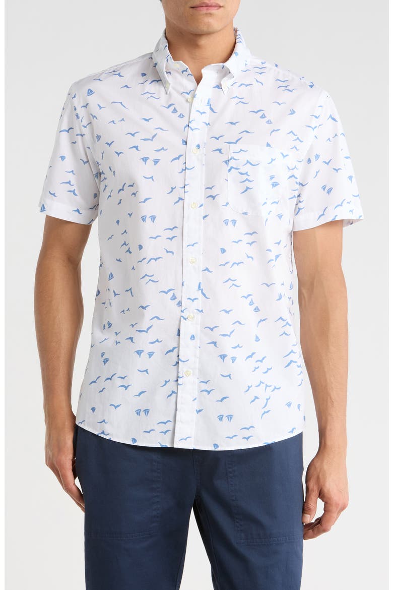 Sport Fit Short Sleeve Cotton Button-Up Shirt, Main, color, WHITE BLUE