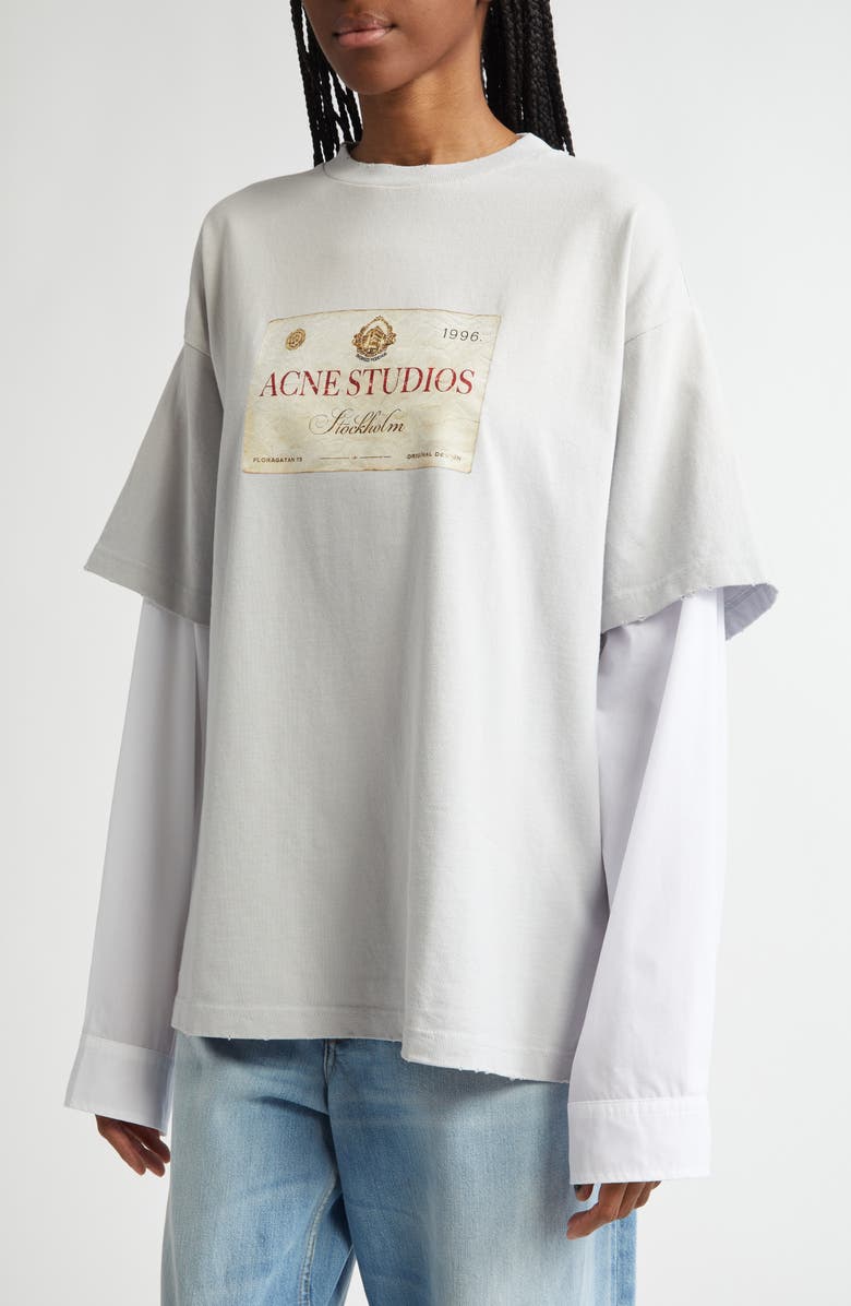 Acne Studios Edra Double U Layered Cotton Shirt, Alternate, color, Light Grey Aab