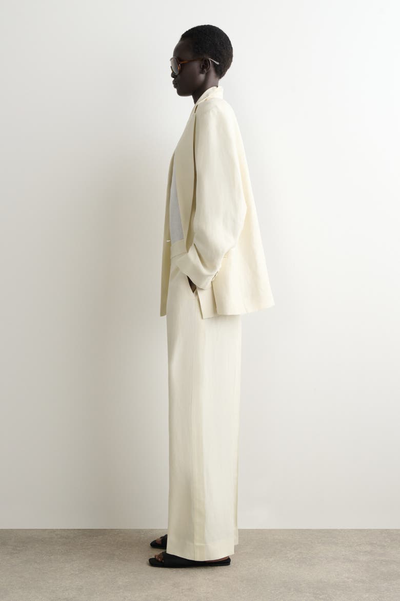 Tailored Linen-Blend Straight-Leg Pants, Alternate, color, ECRU