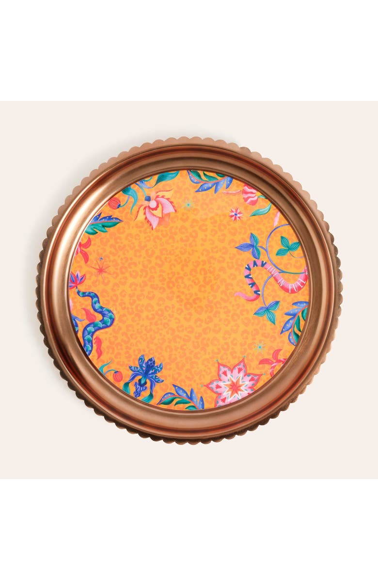 Zsa Zsa Zsu Nanpur Patterned Round Metal Decorative Tray 7X7 In, Main, color, Orange