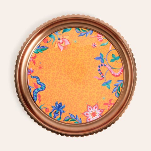 Nanpur Patterned Round Metal Decorative Tray 7X7 In