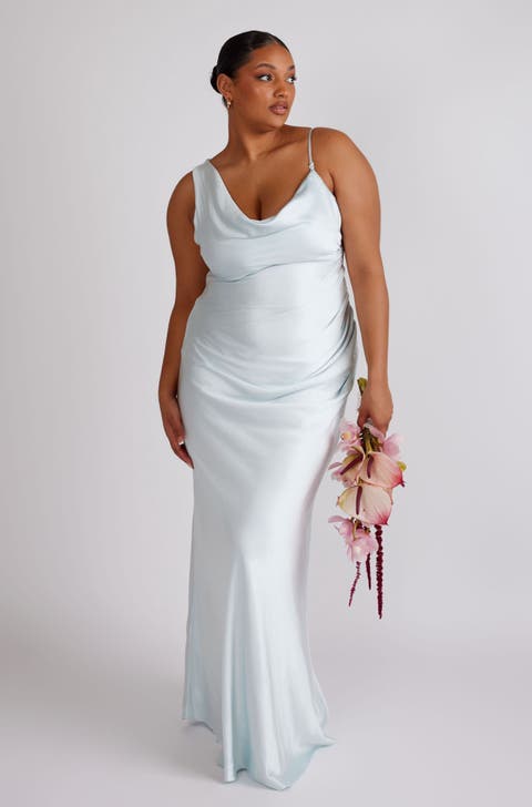 Cowl Front Asymmetric Bridesmaid Dress