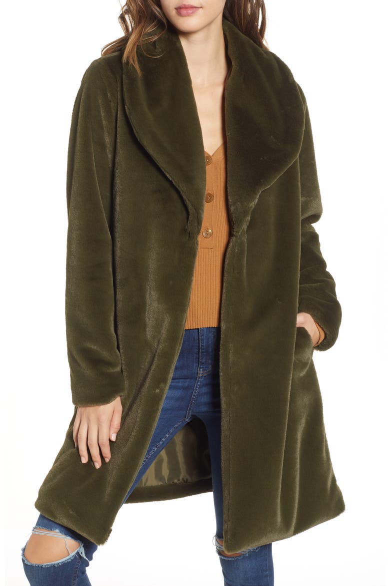Faux Fur Long Coat, Main, color, OLIVE ITALY