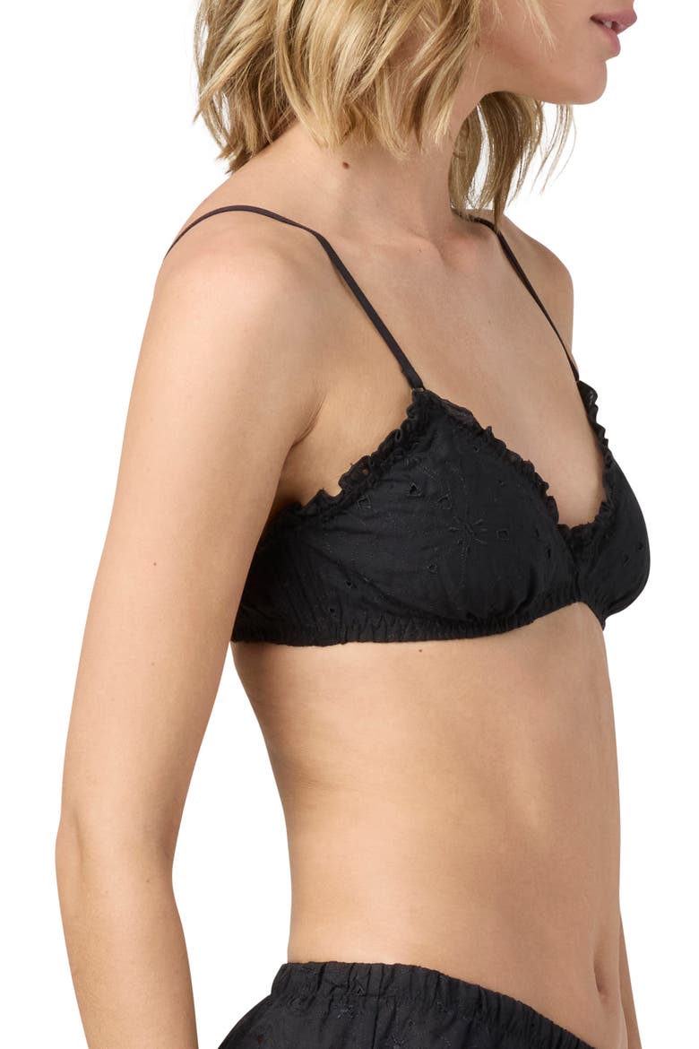 Eyelet Cotton Bralette, Alternate, color, BLACK