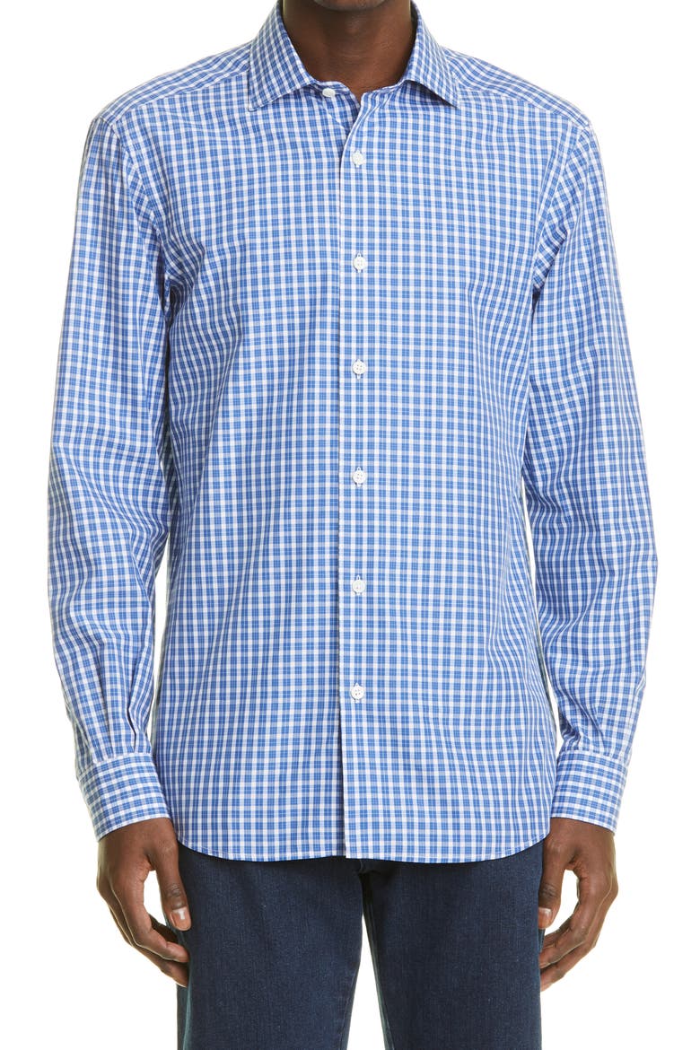 Centoquaranta Twill Button-Up Shirt, Main, color, DK BLU CK