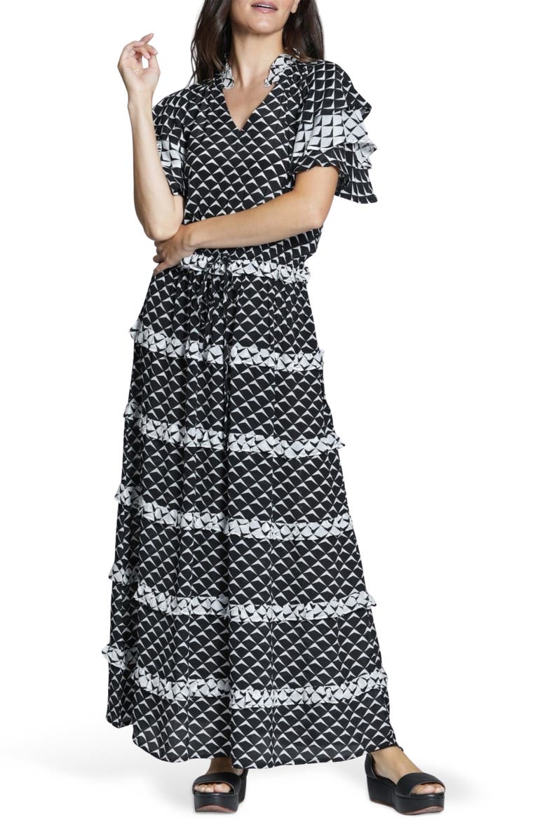 APNY Tiered Ruffle Maxi Dress, Main, color, Black/ White