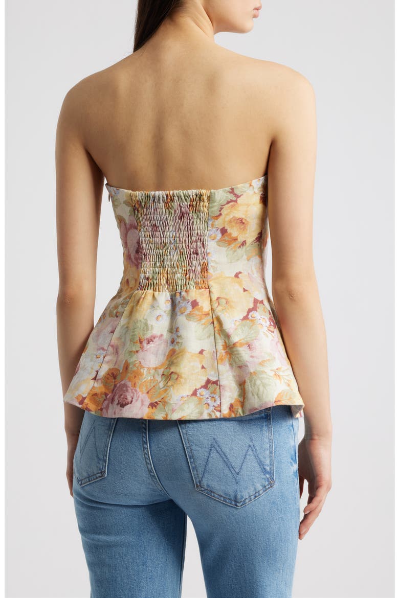 Petro Floral Strapless Linen Peplum Top, Alternate, color, GIARDINO