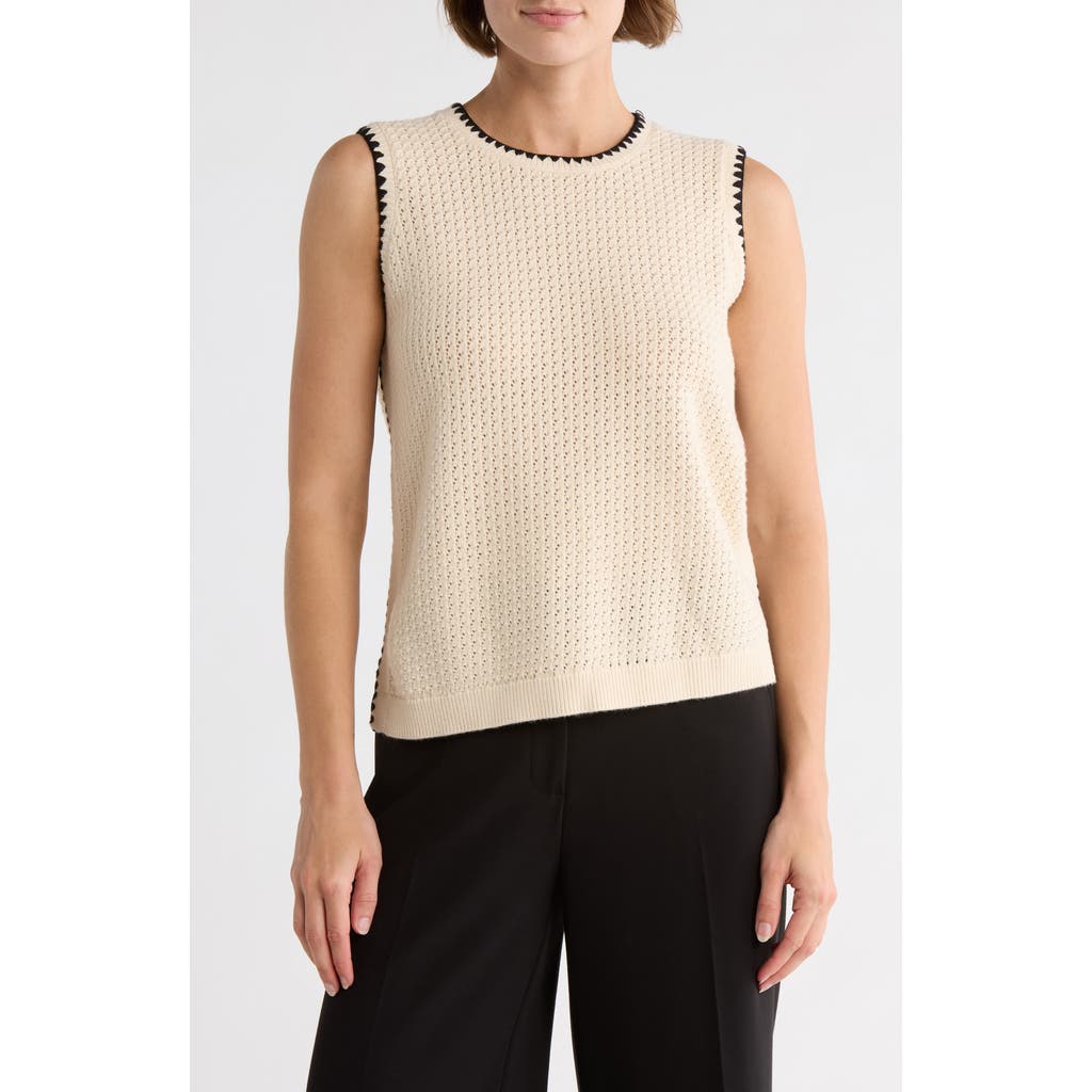 Adrianna Papell Whipstitch Sleeveless Sweater In Neutral