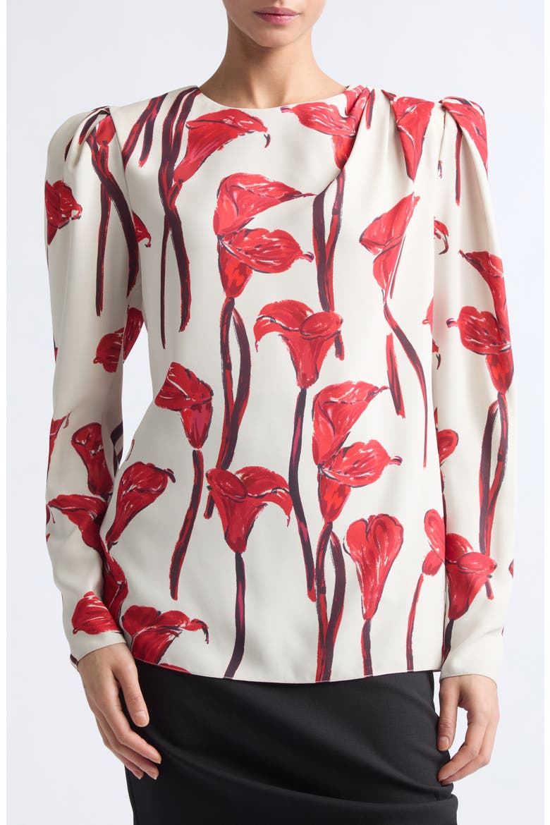 Floral Draped Puff Shoulder Blouse, Alternate, color, CERAMIC MULTI