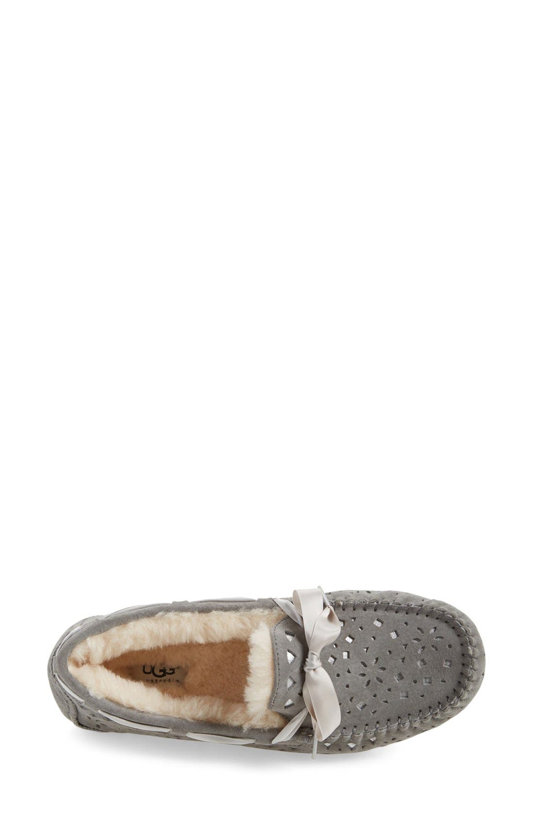 'Dakota Flora' Perforated Suede Slipper, Alternate, color, LIGHT GREY SUEDE