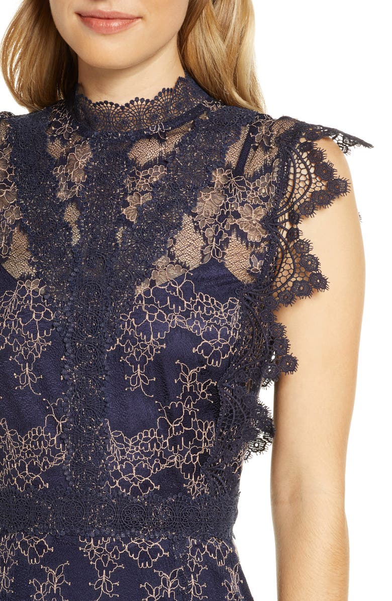 Adelyn Rae Madeline Mock Neck Lace Cocktail Dress, Alternate, color,