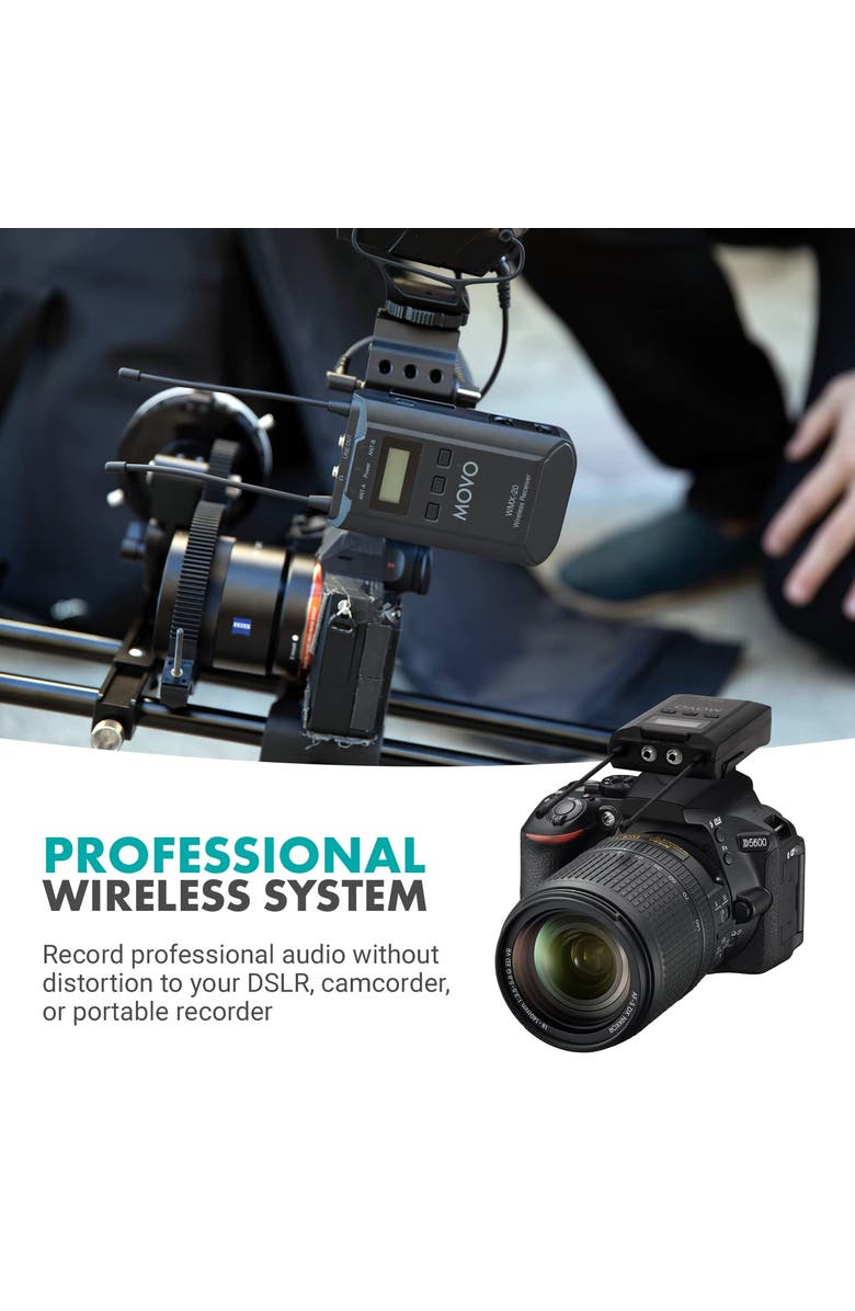 MOVO WMX-20-DUO 48-Channel UHF Wireless Lavalier Microphone System Compatible with DSLR Cameras, Alternate, color, Black