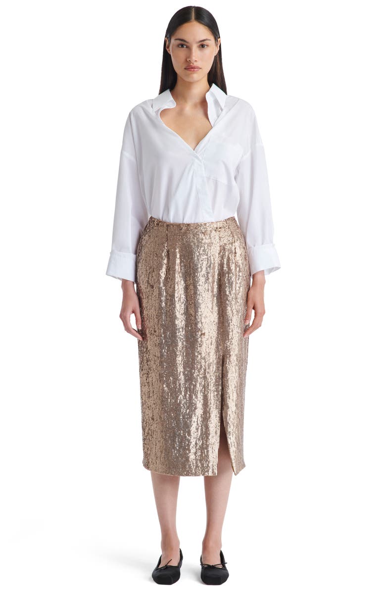 TWP Fishscale Ladylike Sequin Silk Midi Skirt, Alternate, color, Honey Hon