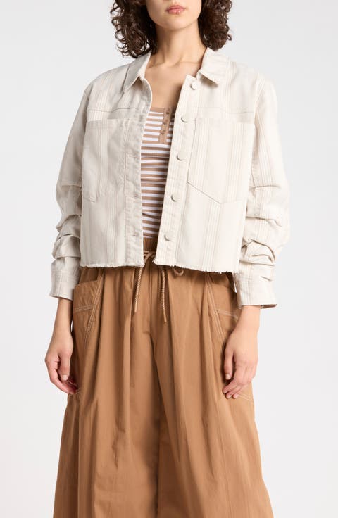 Ruched Sleeve Fray Hem Crop Jacket