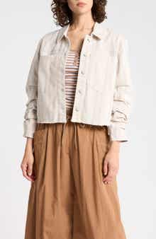 Ruched Sleeve Fray Hem Crop Jacket