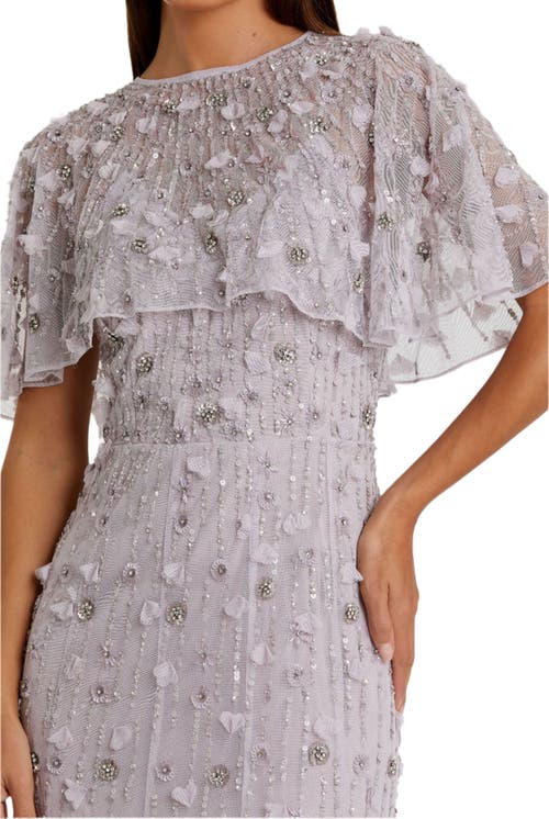 Mac Duggal Embellished Illusion Cape Sleeve Trumpet Gown In Vintage Lilac