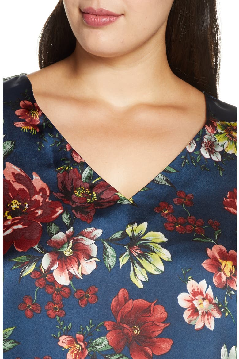Daniel Rainn Floral Satin Blouse, Alternate, color, G774 TEAL
