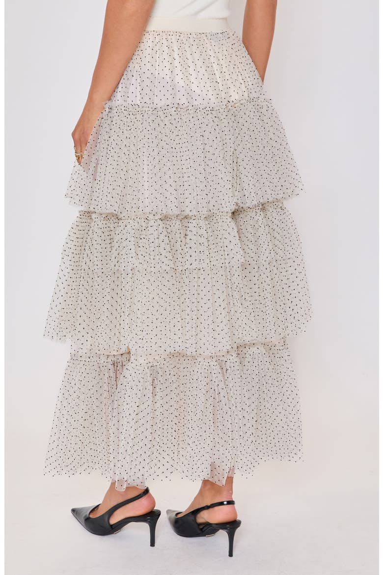 Jessica Dot Print Tiered Mesh Maxi Skirt, Alternate, color, CREAM/ BLACK