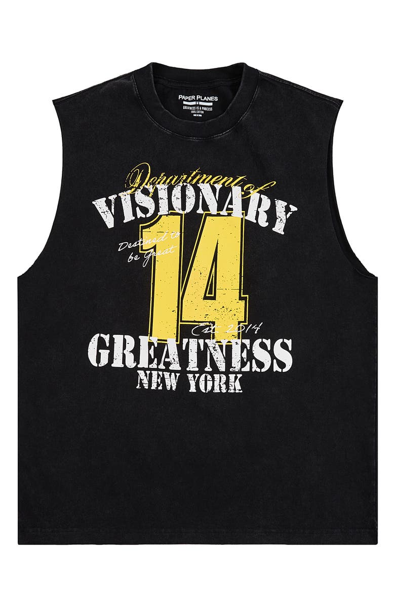 PAPER PLANES Sleeveless Graphic T-Shirt, Main, color, Washed Black