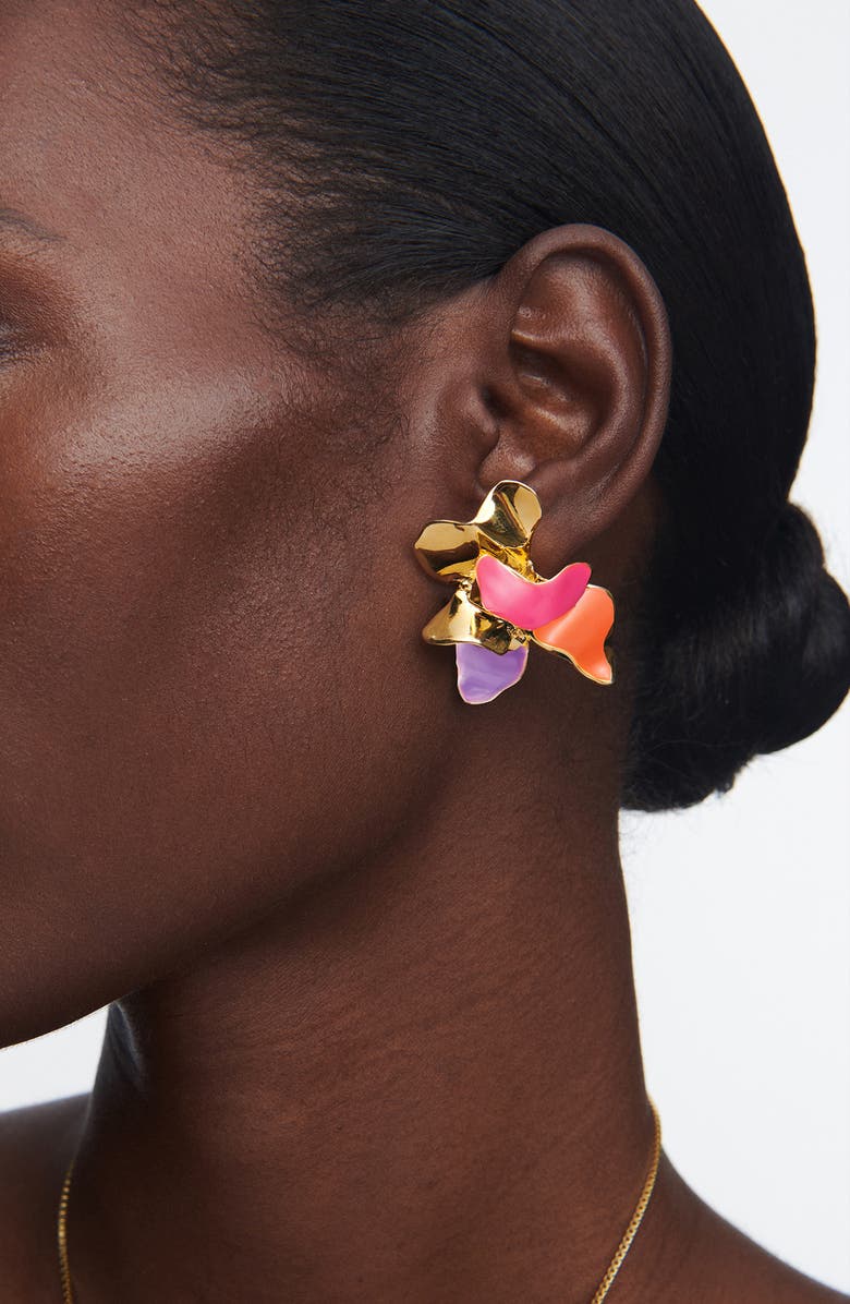 Sterling King Enamel Lotus Petal Earrings, Alternate, color, Gold/ Sunrise