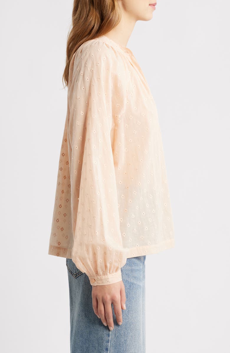 DÔEN Juilenne Diamond Embroidered Organic Cotton Voile Shirt, Alternate, color, Peach Sorbet Marseille