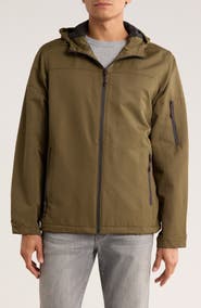 HAWKE & CO Water Resistant Faux Shearling Lined Softshell Bomber Jacket