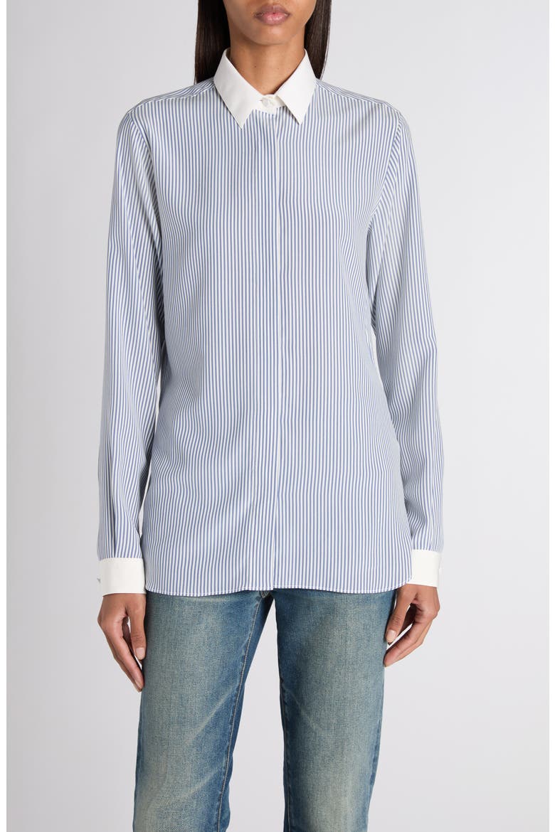 Stripe Silk Button-Up Shirt, Main, color, COMBO BLUE/ WHITE