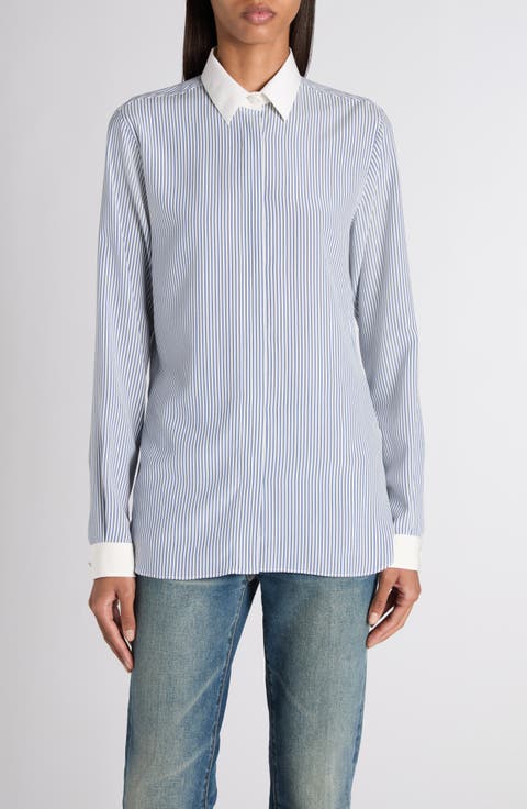 Stripe Silk Button-Up Shirt