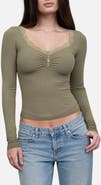 Blu Pepper Lace Trim Knit Henley Top