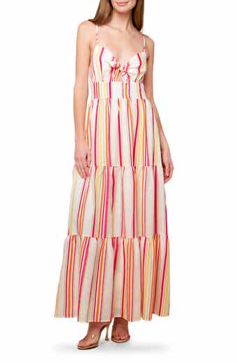 Stripe Tie Front Tiered Maxi Dress