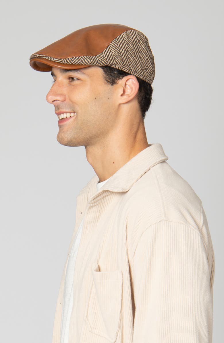 San Diego Hat Faux Leather Herringbone Driving Cap, Alternate, color, Brown