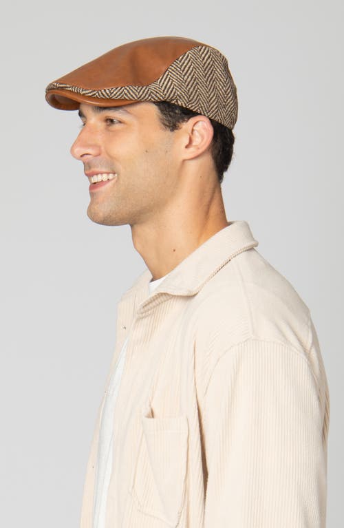 San Diego Hat Faux Leather Herringbone Driving Cap In Brown