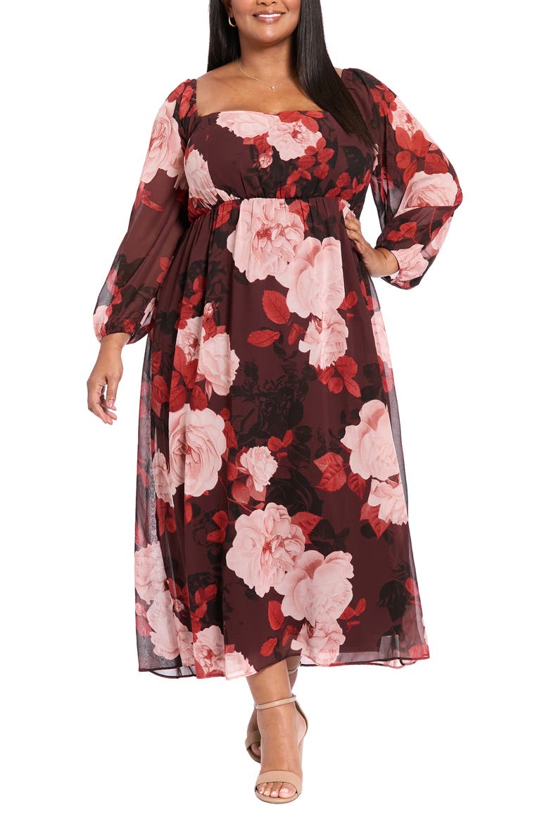 Square Neck Long Sleeve Maxi Dress, Main, color, CHOCOLATE BLUSH