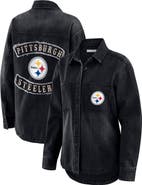 WEAR by Erin Andrews Women's WEAR by Erin Andrews Black Pittsburgh Steelers Washed Oversized Denim Full-Snap Shacket