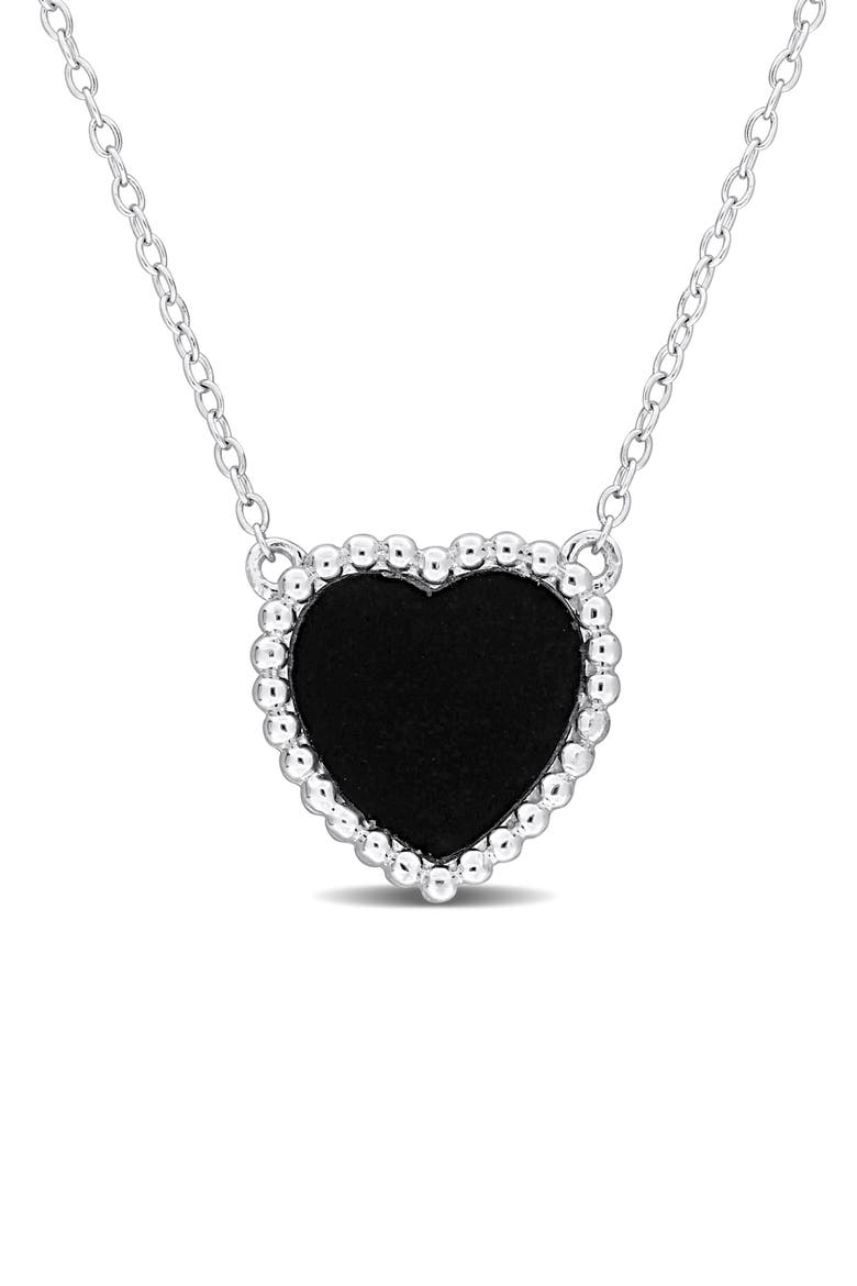 Semiprecious Stone Heart Pendant Necklace, Main, color, BLACK