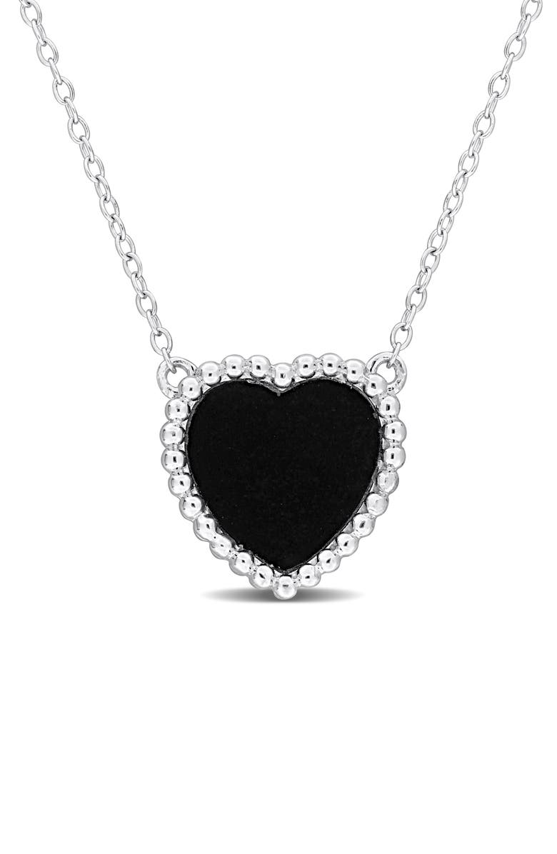 DELMAR Semiprecious Stone Heart Pendant Necklace, Main, color, Black