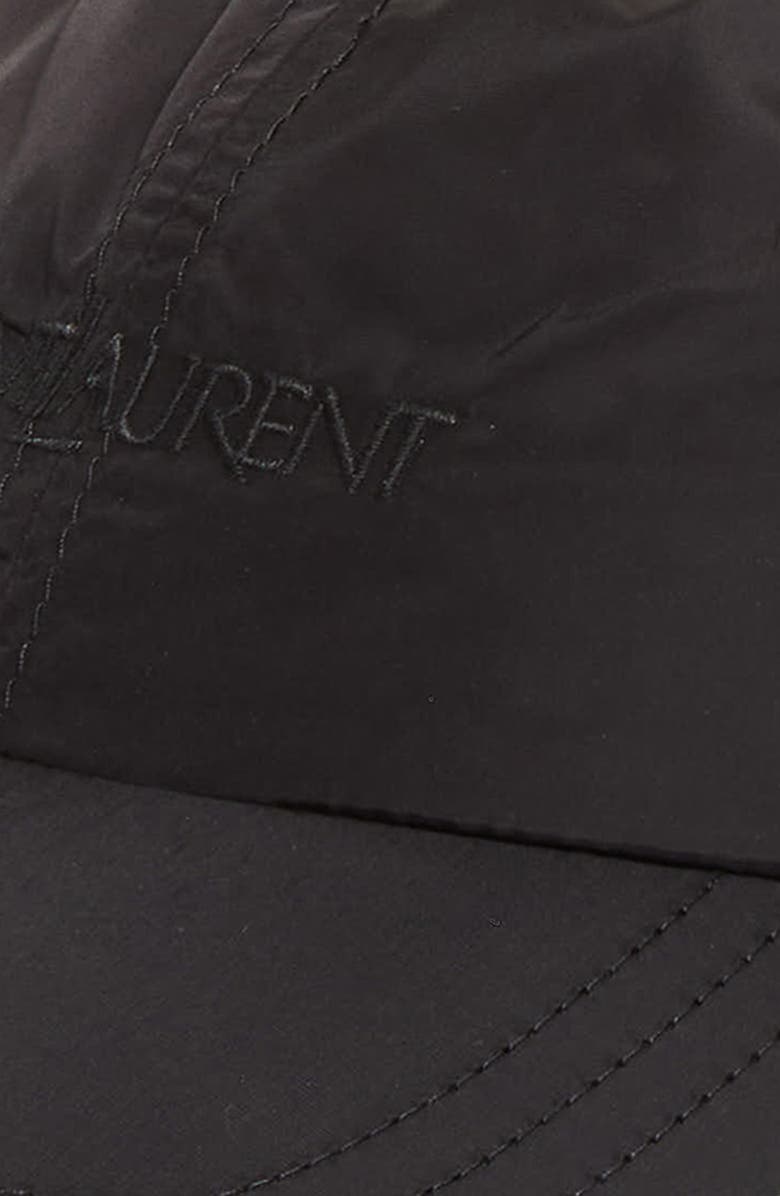 Saint Laurent Logo Embroidered Recycled Nylon Adjustable Baseball Cap, Alternate, color, Black/ Black