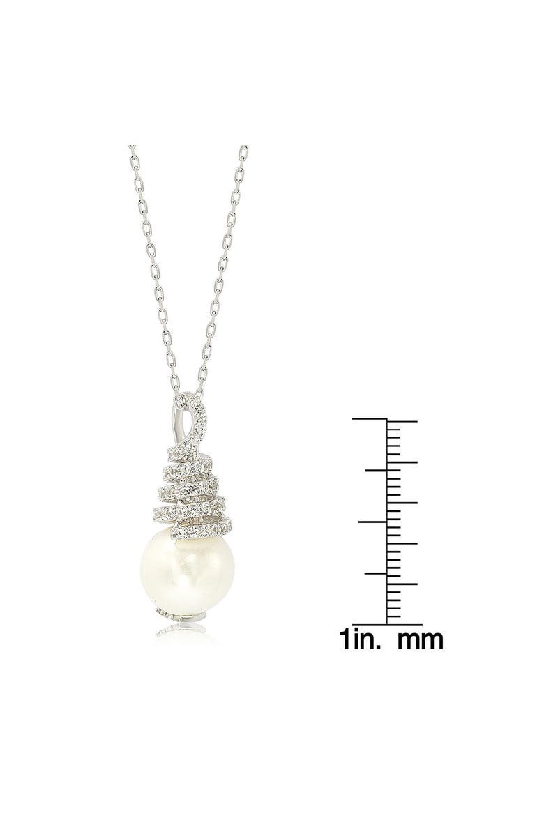 SUZY LEVIAN Sterling Silver CZ Pave 10mm Cultured Freshwater Pearl Pendant Necklace, Alternate, color, White