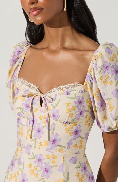 Astr The Label Floral Eyelash Lace Detail Midi Dress In Purple Floral
