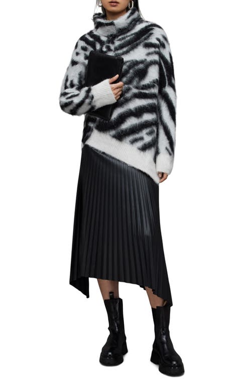 Allsaints Lock Zebra Print Roll Neck Sweater In Chalk White/black