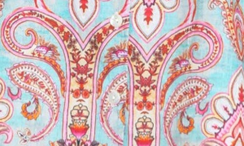 Apny Print Cotton Button-up Shirt In Aqua Multi