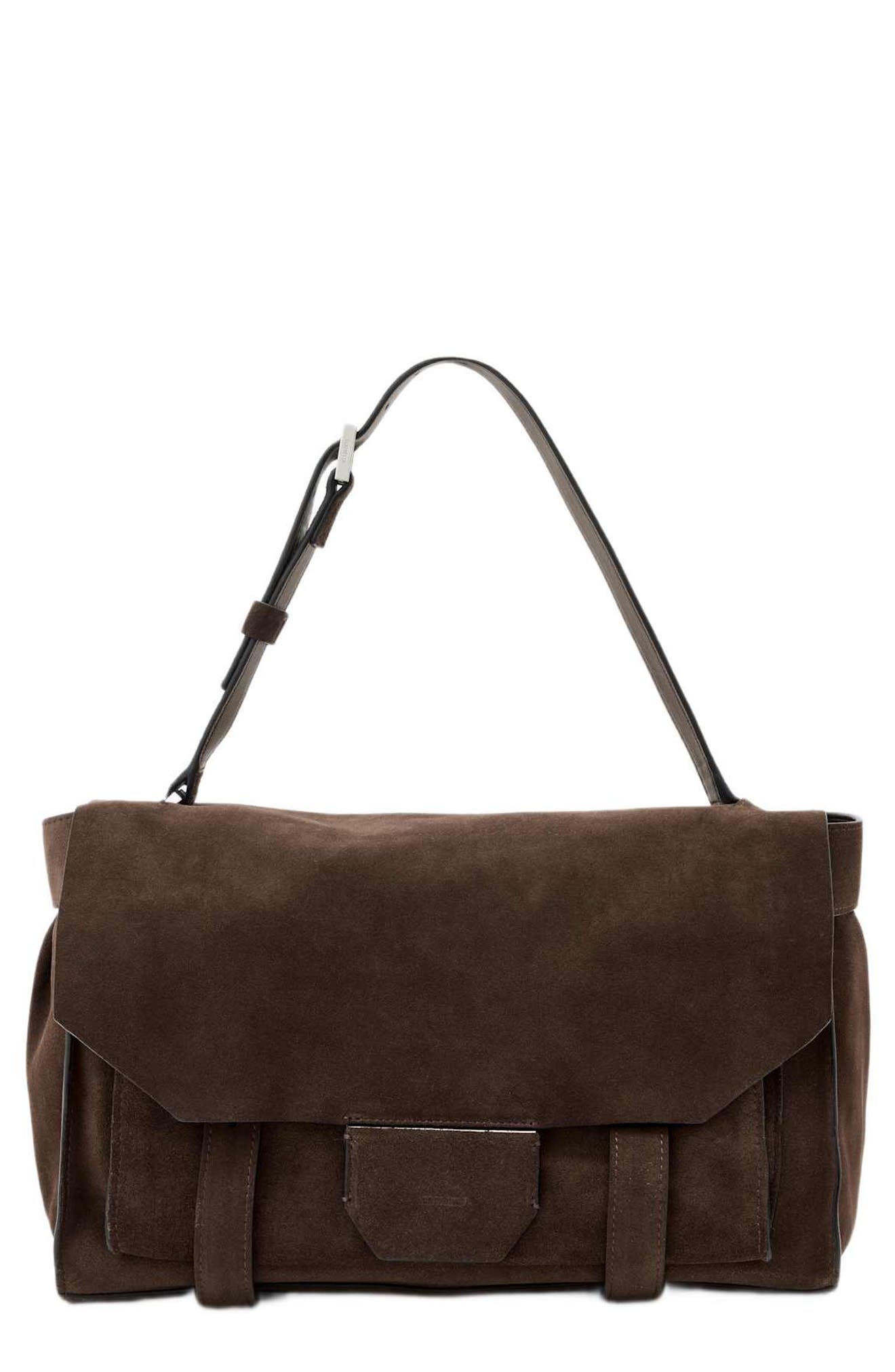 Ursa Suede Satchel Bag, Main, color, FANGO BROWN